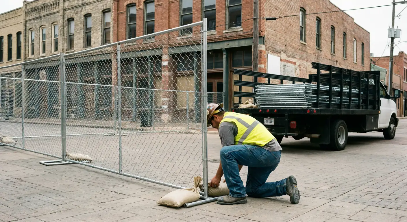 Temporary fence installation in Royal Oak urban environment