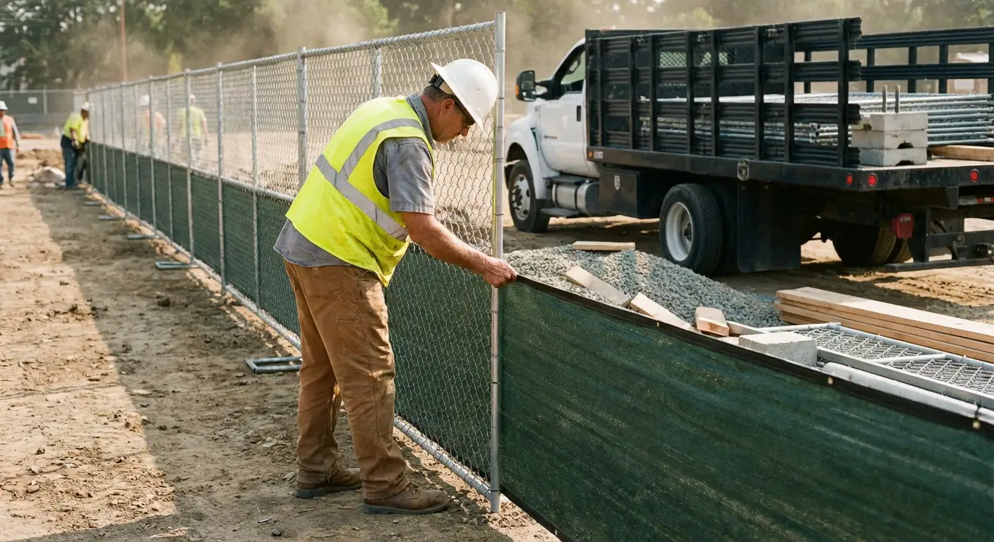 Privacy windscreen installation on construction fence in Royal Oak, MI