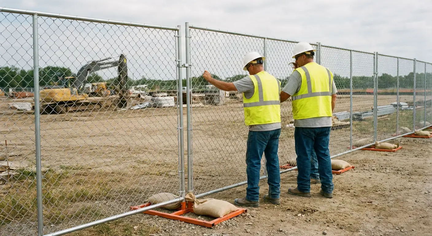 Construction site chain link panel installation in Royal Oak, MI