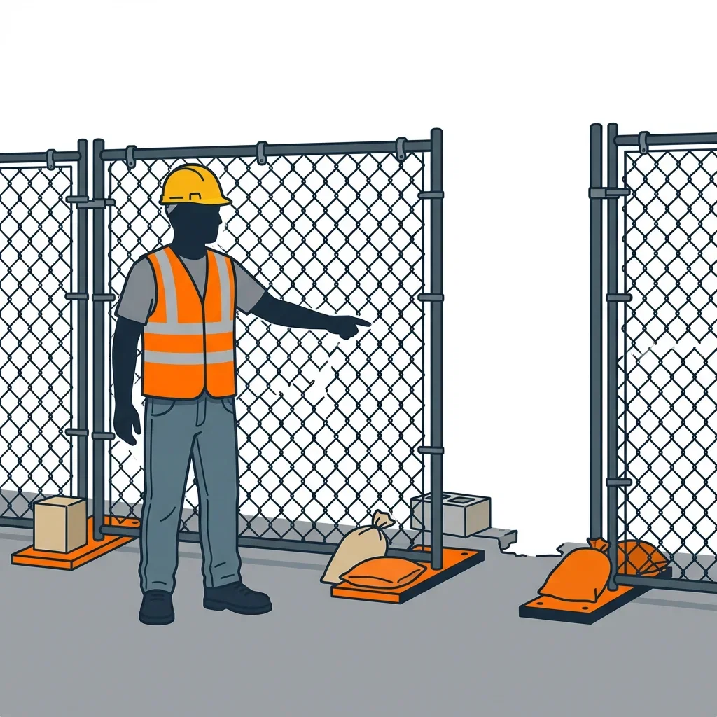 Diagram illustrating common construction site perimeter vulnerabilities in Royal Oak, MI